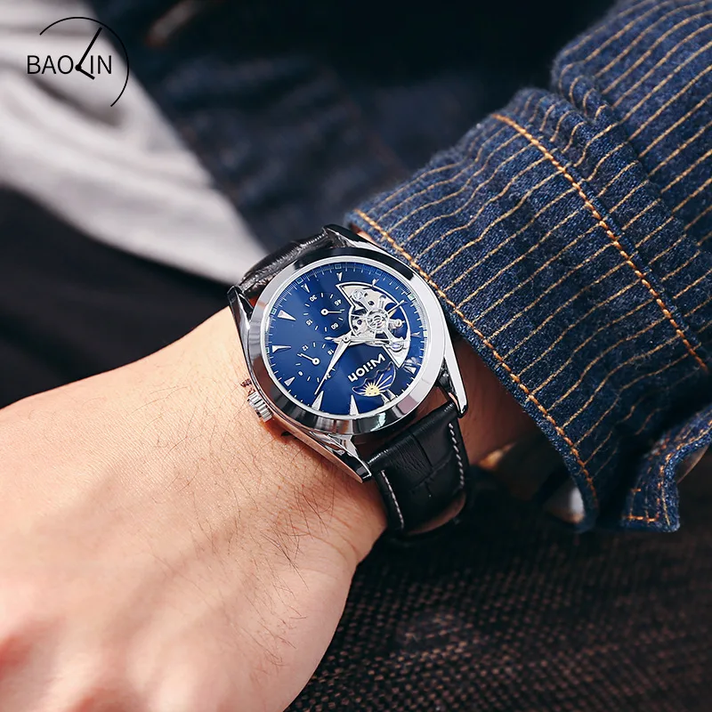 Wilon أزياء ساعات آلية للرجال مضيئة التلقائي الجوف توربيون الساعات الهيكل العظمي ساعة اليد Starking الذكور هدية الساخن