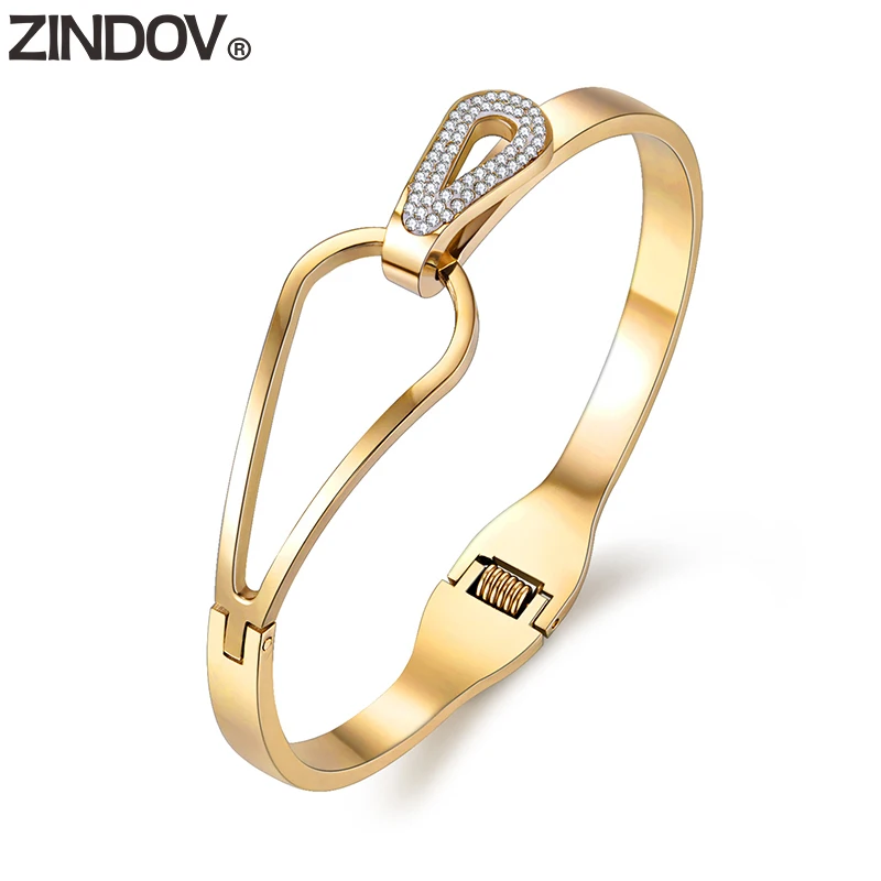 

ZINDOV Fashion Bangle Women Jewelry Stainless Steel Unique Design Wedding Party Gift Silver Rose Gold Bangle Bracelet Gold Lady