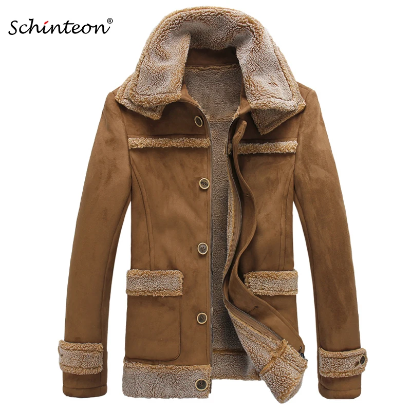 

2018 New Arrival Men Suede Leather Jacket Faux Shearling Sheep Leather Coat Outwear Thick Warm Winter Gift Clothing Top Quality
