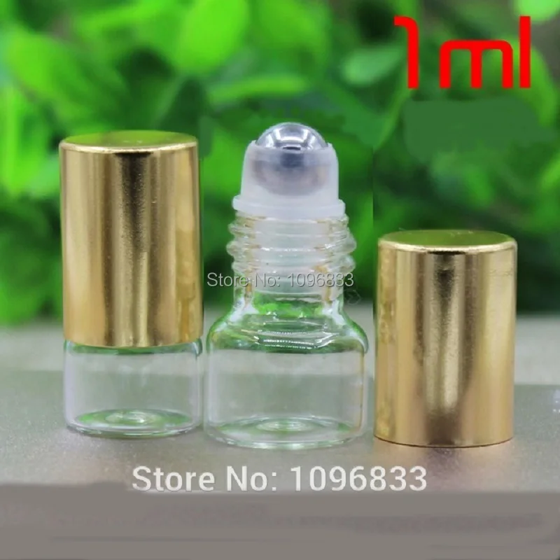 1ml Glass Roll on bottle Mini Clear Glass Roller Bottles Perfume Test Vial with Metal Bead Roller Glass Roller Ball Gold Cap (1)