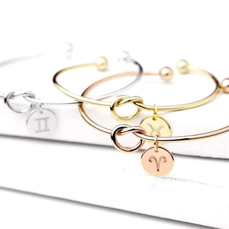 

New Fashion Hot Rose Gold/Silver Alloy Bracelet Twelve Constellations Bangles Snake Chain Charm Female Personality Jewelry