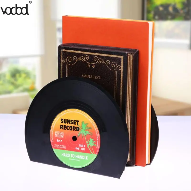 buy 1Set 2Pieces New Arrivals Retro Record Bookends Vinyl Bookends Desk Organizer School Office Desktop Accessories Book Holder