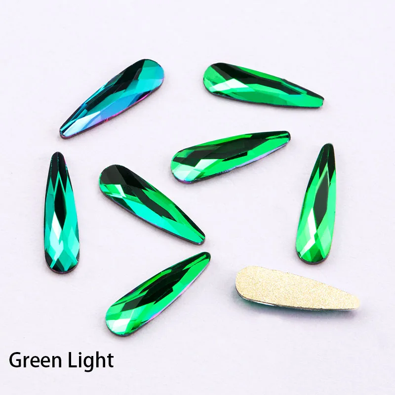 Дизайн ногтей Стразы 20 шт./упак. плоские фигуры удлиненные слеза прямоугольник Стекло пламени с цветными камнями для 3D Гелевые Ногти украшения - Цвет: Green Light