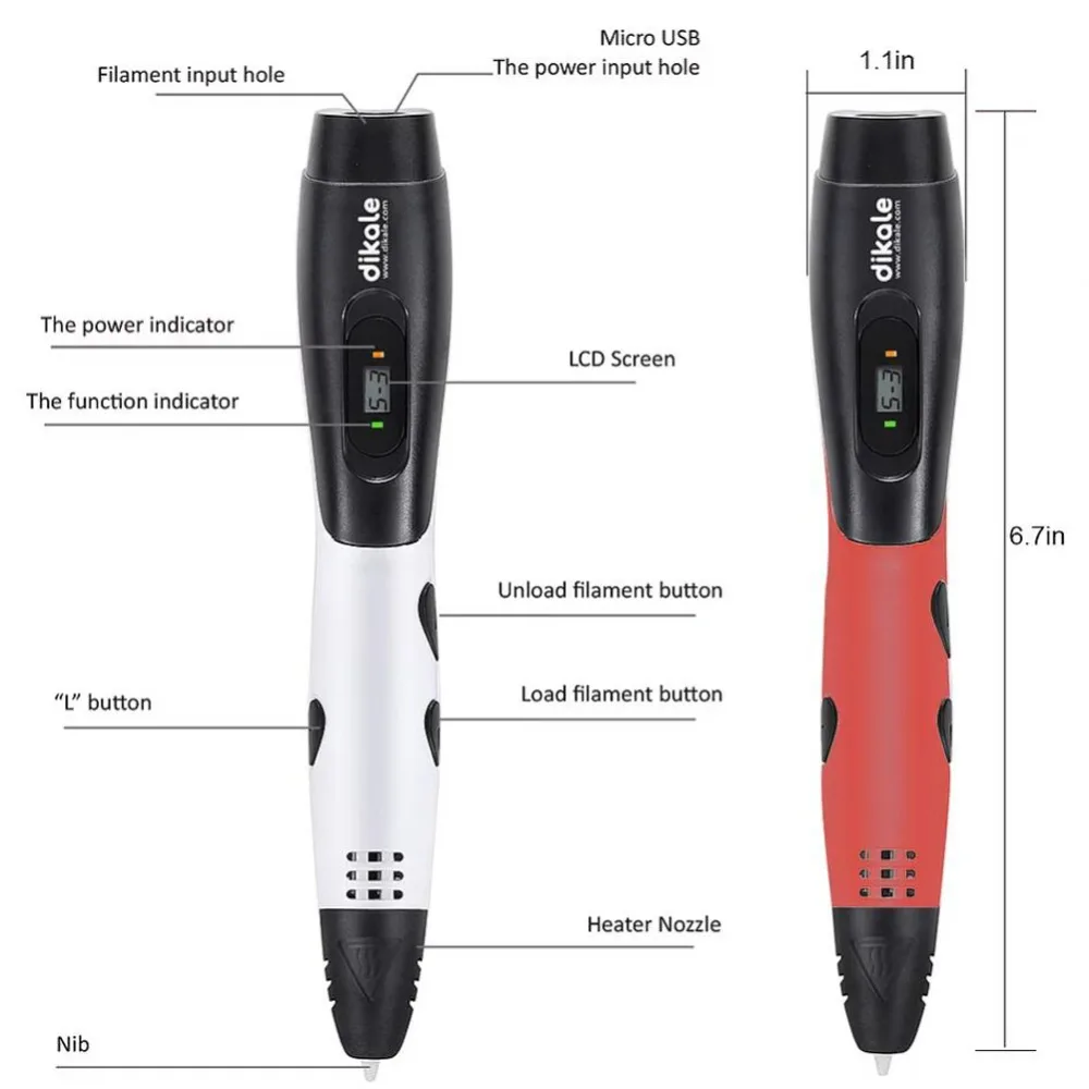 Dikale 1,75 мм PLA DIY 3D печать Ручка светодиодный экран 3D ручка живопись ручка+ нить креативная игрушка подарок для детей дизайн рисунок
