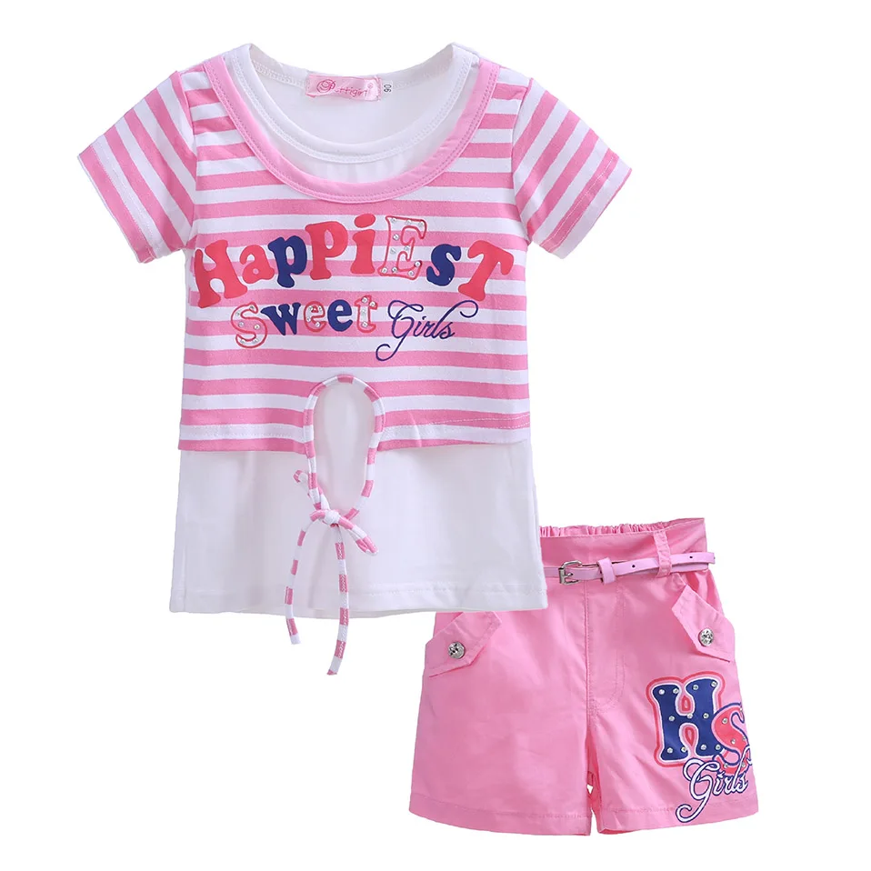 

Pettigirl 2019 Cute Pink 2Pcs Girl Clothing Sets Stripe T-Shirt + Infant Casual Pants Summer Kids Suits CS40322-1