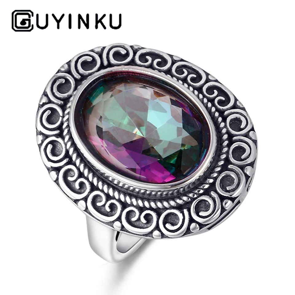 Женское кольцо с мистическим топазом GUYINKU разноцветное ювелирное изделие из