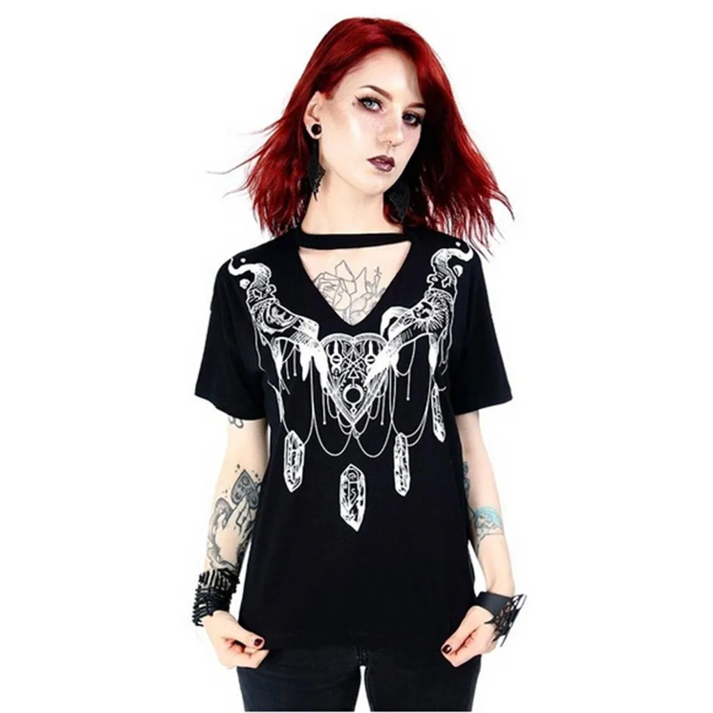 

Witch T-shirt Women Gothic Punk Black Girls Magic Shirt Sexy V Neck Tops Witch Style Short Sleeve Ladies TShirt plus size 5XL#G8