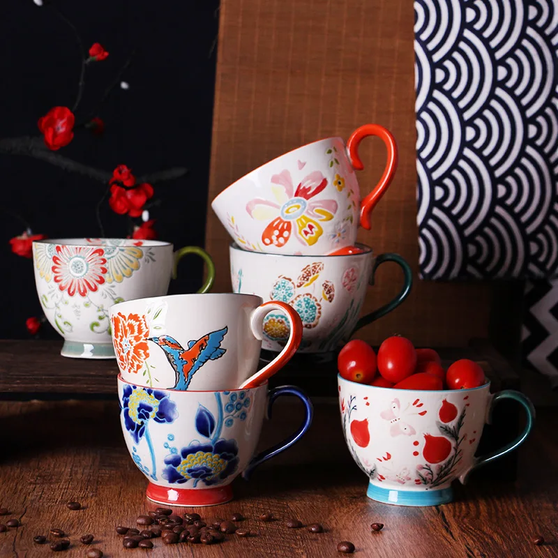 

400ml Ceramic Coffee Cups Hand-painted Large Capacity Milk Cup Nordic Style Porcelain Breakfast Jingdezhen Tableware