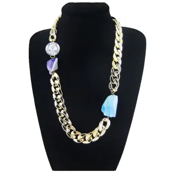

CirGen Fashion Purple Blue Nature stone Mix Chunky Gold Color CCB chain collar choker necklace For women jewelry Item,DY829