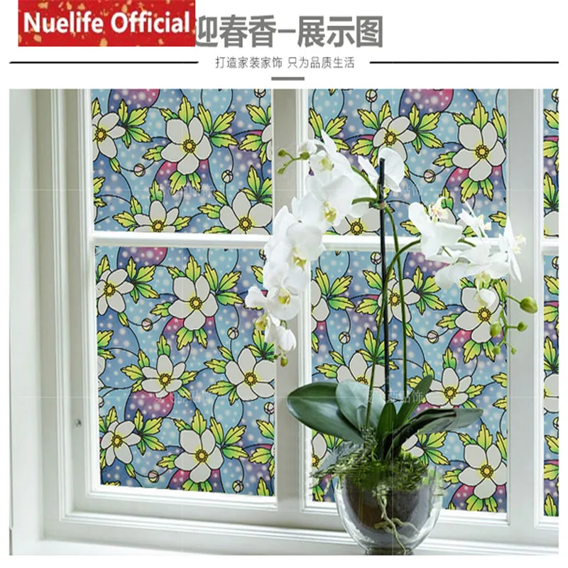 45x100cm Plant flower pattern of glass electrostatic film toilet living room bedroom dining room kitchen Windows glass film N4