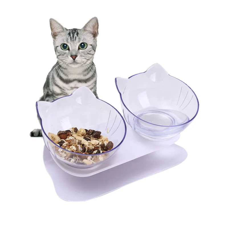 

15 degree Neck Protective Pet Bowl Antiskid Double Bowls With Raised Stand Food And Water Bowls for Cat And Small Dog