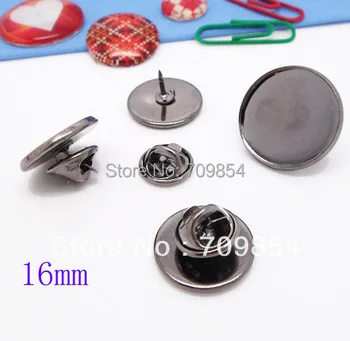 

free shipping!!! 100set/lot 16mm pad Gunmetal black brooch cabochon tray jewelry findings