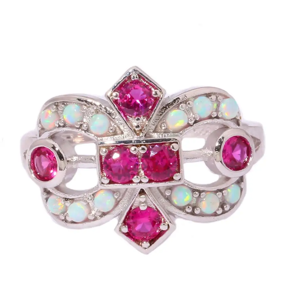 CiNily Created White Fire Opal Kunzite Silver Plated Ring Wholesale Retail Hot Sell for Women Jewelry Ring Size 7 8 9 OJ6161