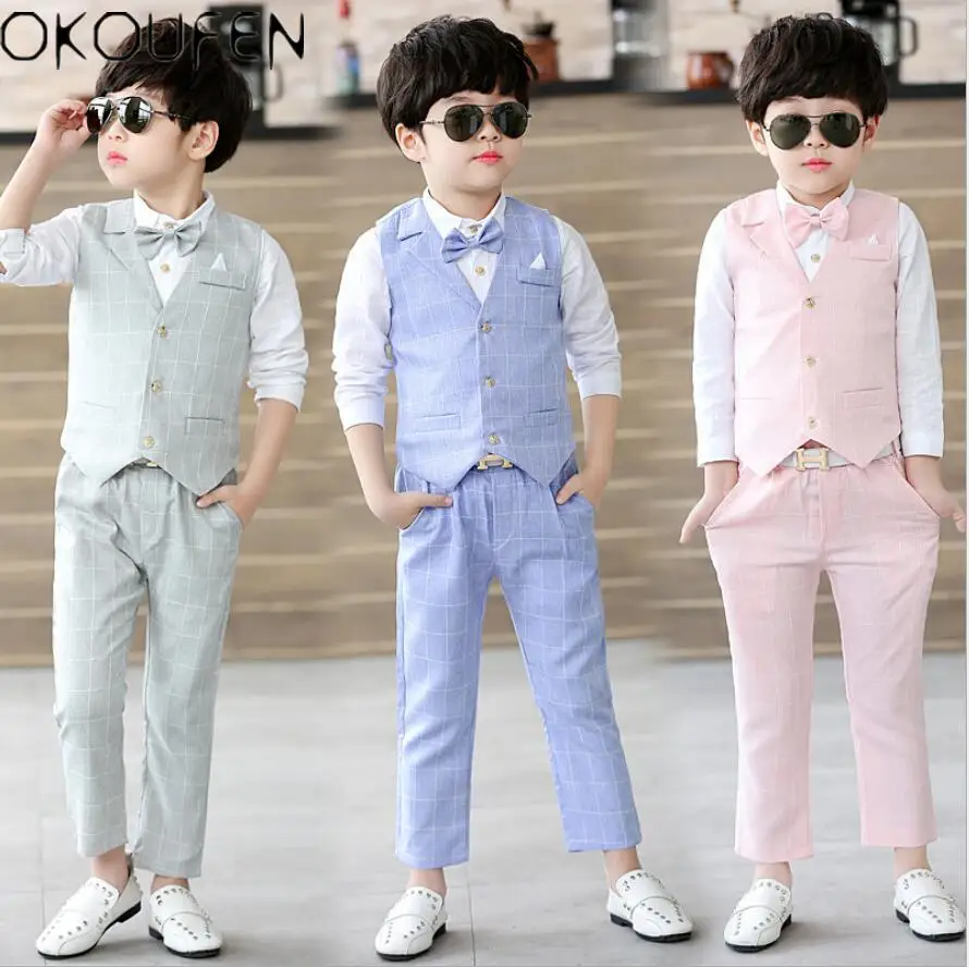 

3pcs Kids Boy Formal Wedding Suit Vest+Shirt+Pants Concert Party Costume Clothes