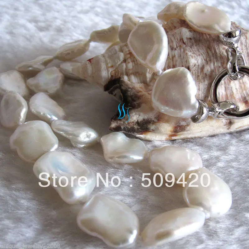 

~~ Free Shipping18" 9-13mm AA White Keshi Freshwater Pearl Necklace