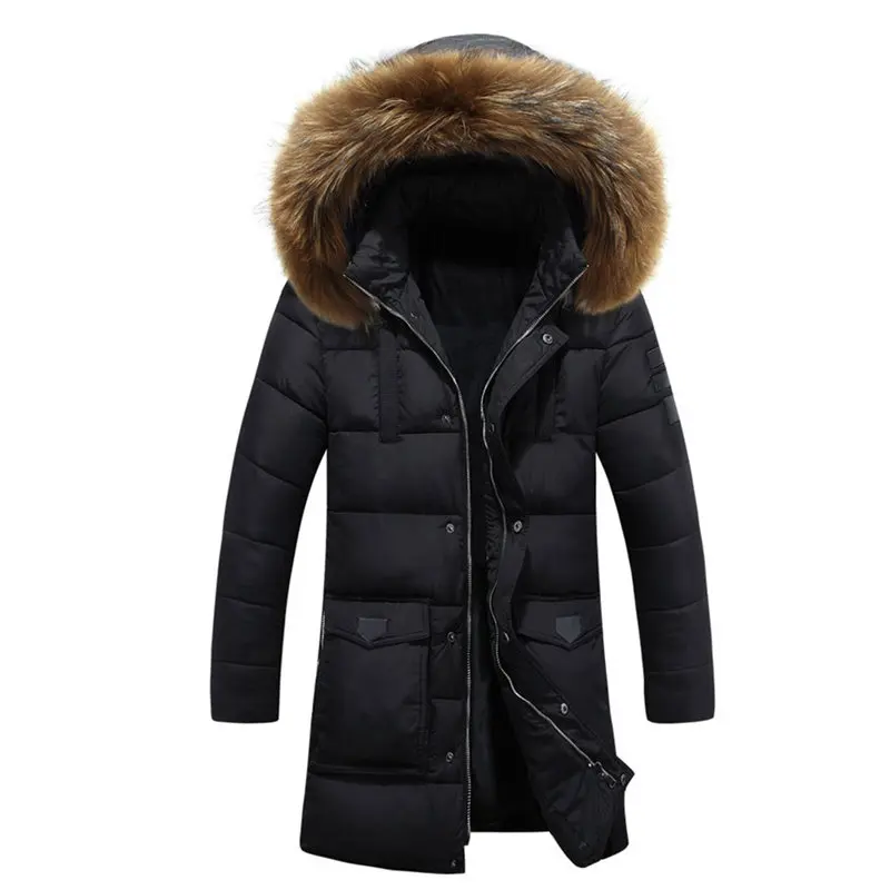 Зимняя пуховая куртка, мужские пальто, толстое теплое повседневное длинное пальто с меховым воротником, Мужская ветрозащитная верхняя одежда с капюшоном, мужские парки