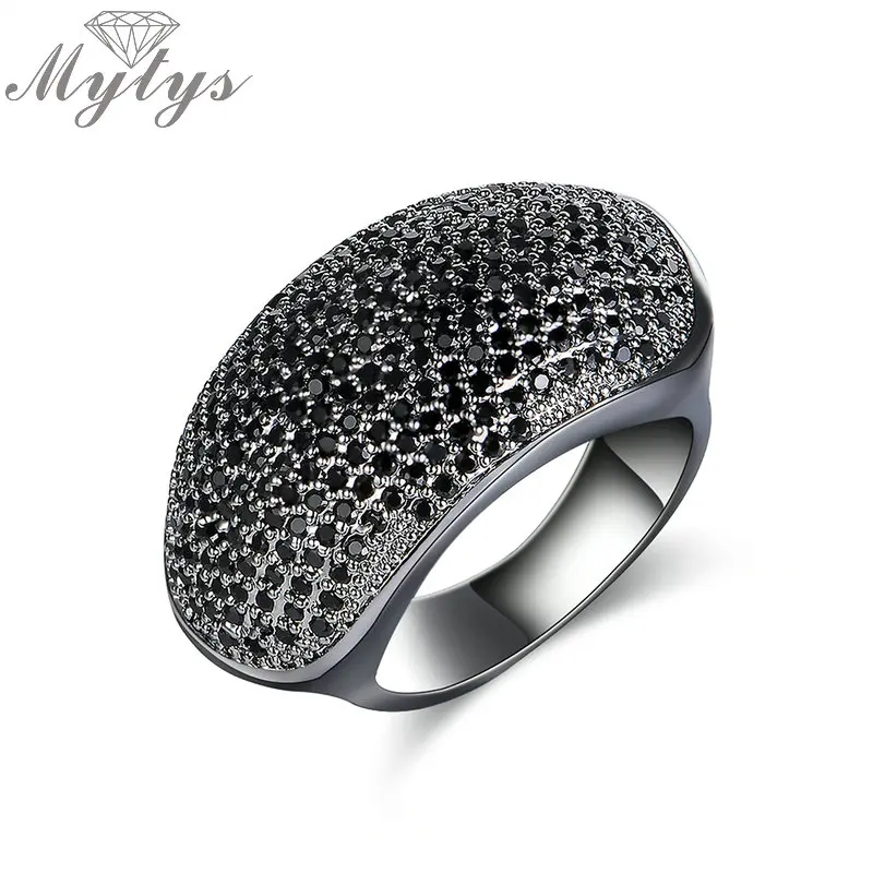 Goedkoop Mytys Pave Instellen Crystal Zwarte Ringen voor Vrouwen Gorgeous Ronde Party Rings Sieraden Gift Accessoire R1894 R1895