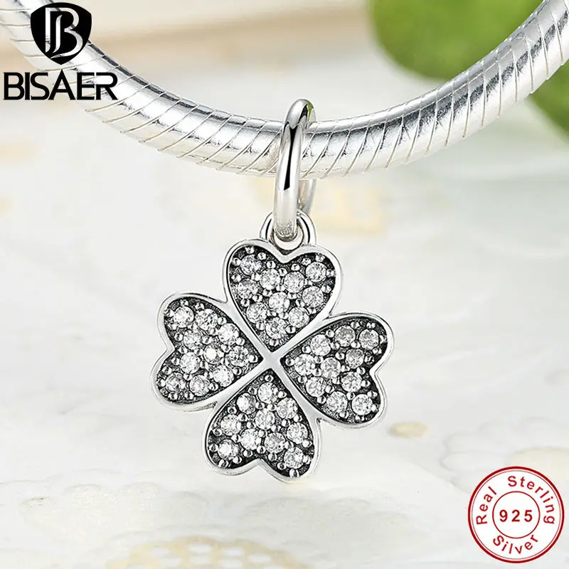 

Authentic 100% 925 Sterling Silver Four-Leaf Clover Pendant Charms fit PAN Charm Bracelet DIY Fine Jewelry Making GOS136