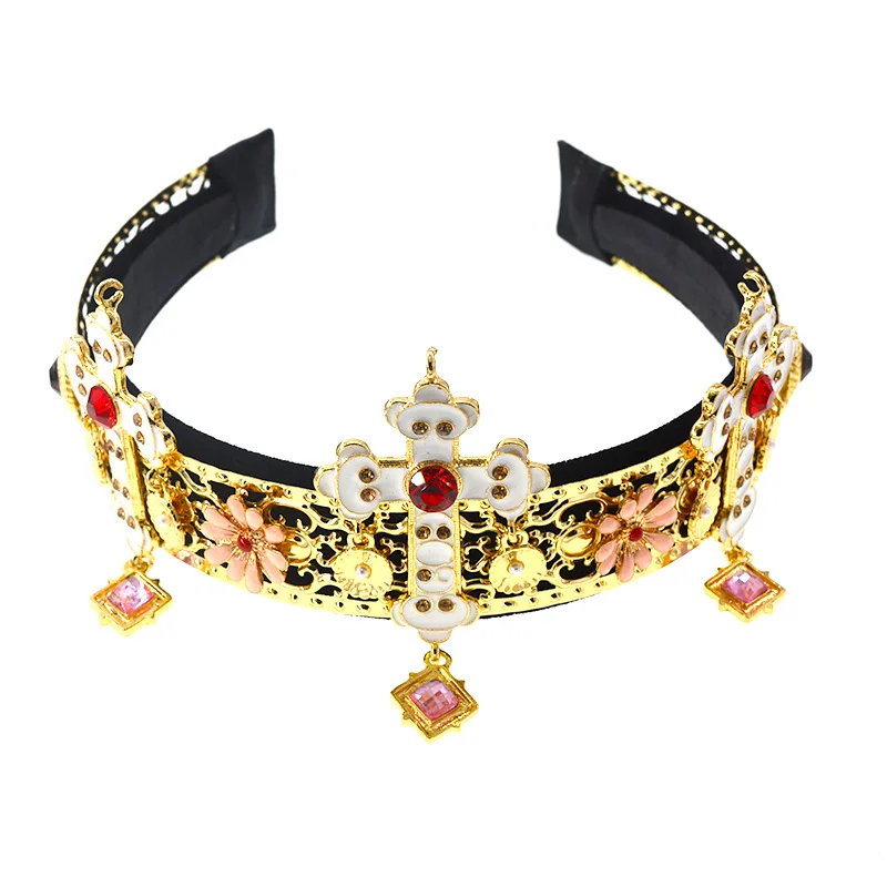 

Sparkly Diamante Jewelled Headband on Black Flock Velvet Alice Band Tiara Wide Baroque Hair Accessories for Women Diamond Crown
