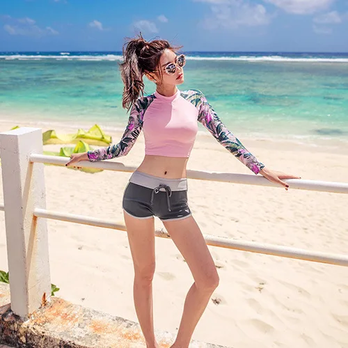 Купальник женский для серфинговые купальники Windsurfing с длинным рукавом one piece Rash Guard розовый плед белье с длинным рукавом Купальники