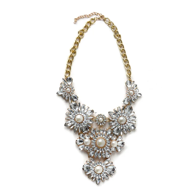 Люксовый бренд прозрачный блеск хрустальный цветок ожерелья цепь choker заявление