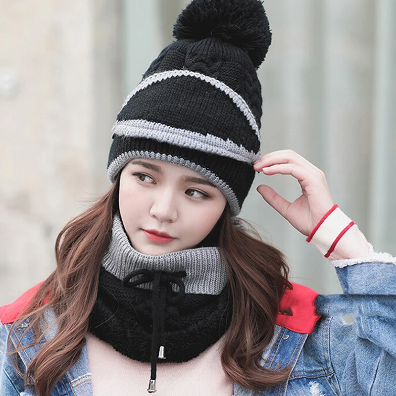 Новый Мульти Функциональная шапка шарф Набор для осенне зимняя Дамская обувь для женщин шапка шапки вязаный теплый ветрозащитный