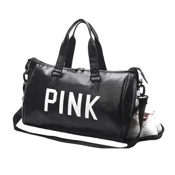 

PU Letter Print Women Fitness Bag Travel Handbag Outdoor Separate Space For Shoes Sac Sports Bags For Women Gym