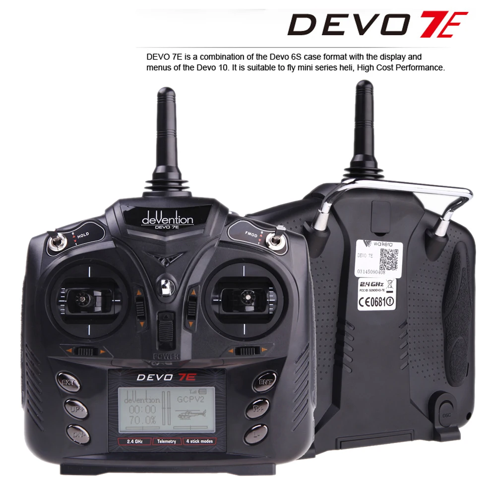 

Original Walkera DEVO 7E Transmitter 2.4G 7CH DSSS Radio Control Transmitter for RC Helicopter Airplane Model 2 And Model 1