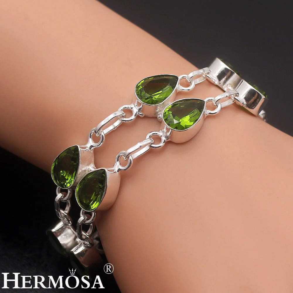 

Hermosa Jewelry Unique Fashion Peridot 925 Sterling Silver Bracelets 8 inch Adjustable HM690