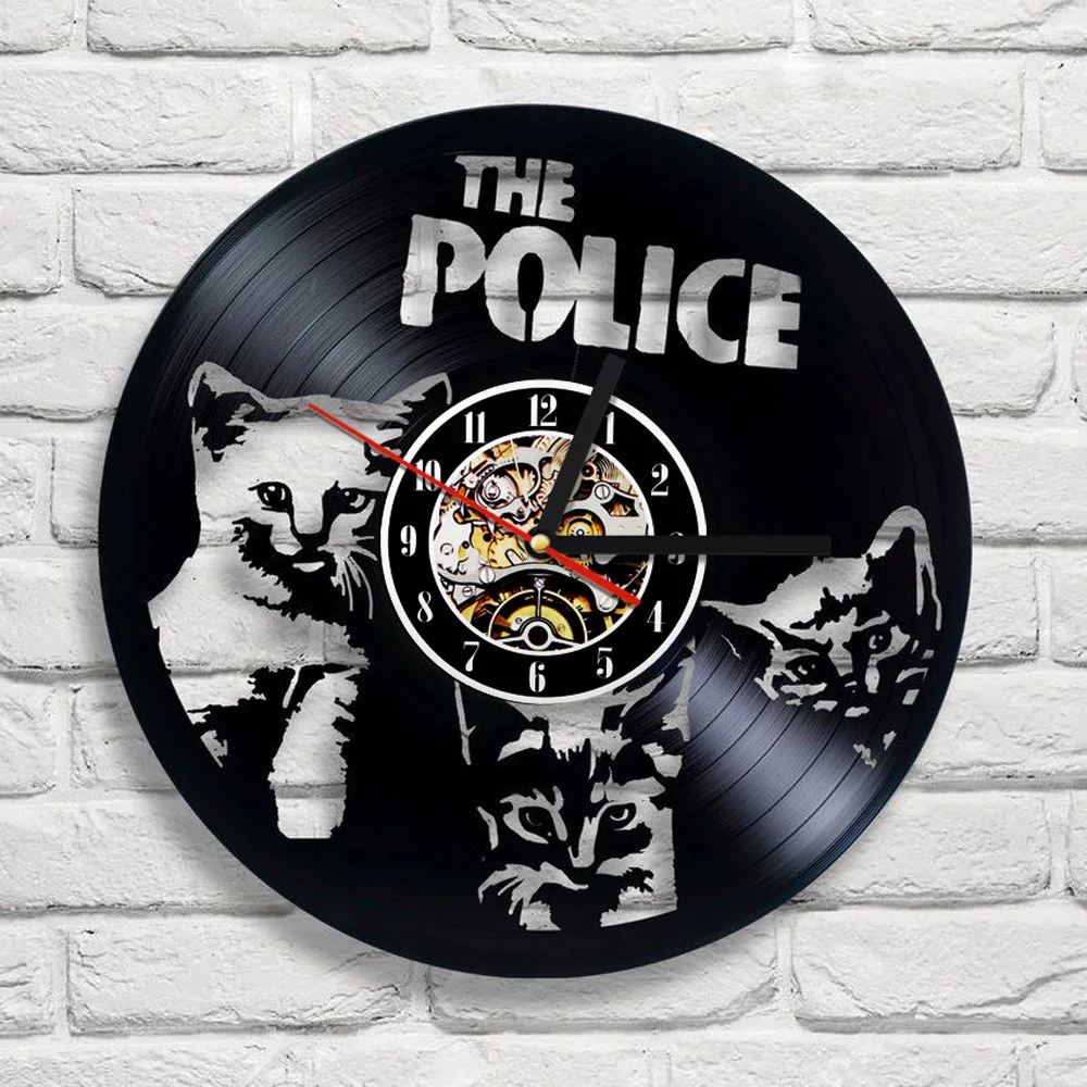 

1Piece The Police Cats Cute Design Vinyl Record Wall Clock Vintage Handmade Art Watch Home Decor Classic Clock Relogio Parede