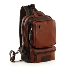 Vintage Leather Chest Bag for Men Leisure Messenger Bag with Single Shoulder Strap Fashion Travel Crossbody Bag