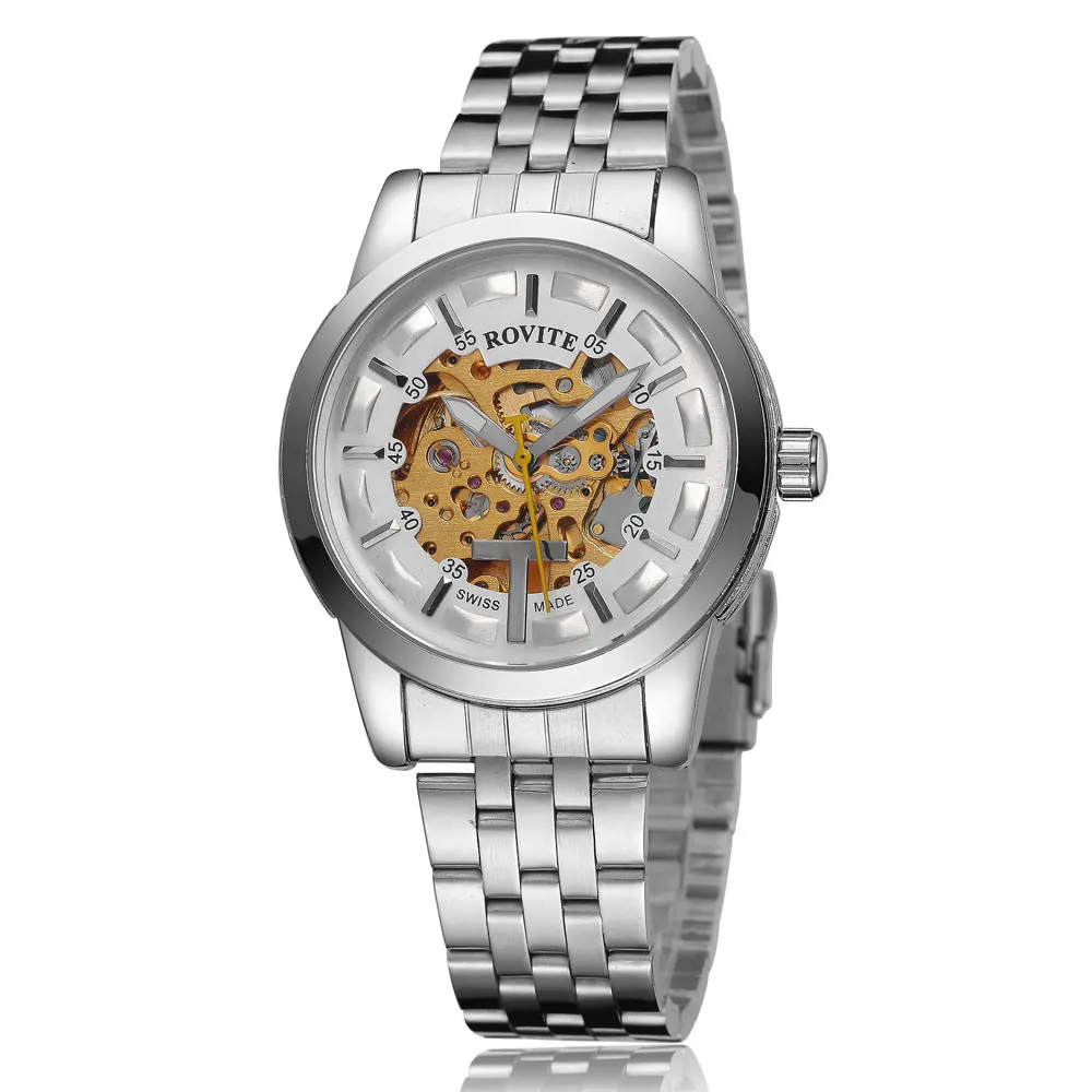 

Sliver Automatic Mechanical Watch Hollow Skeleton Analog Display Hand wind Causal Wrist Stainless Steel Bezel Watches Mens Gifts