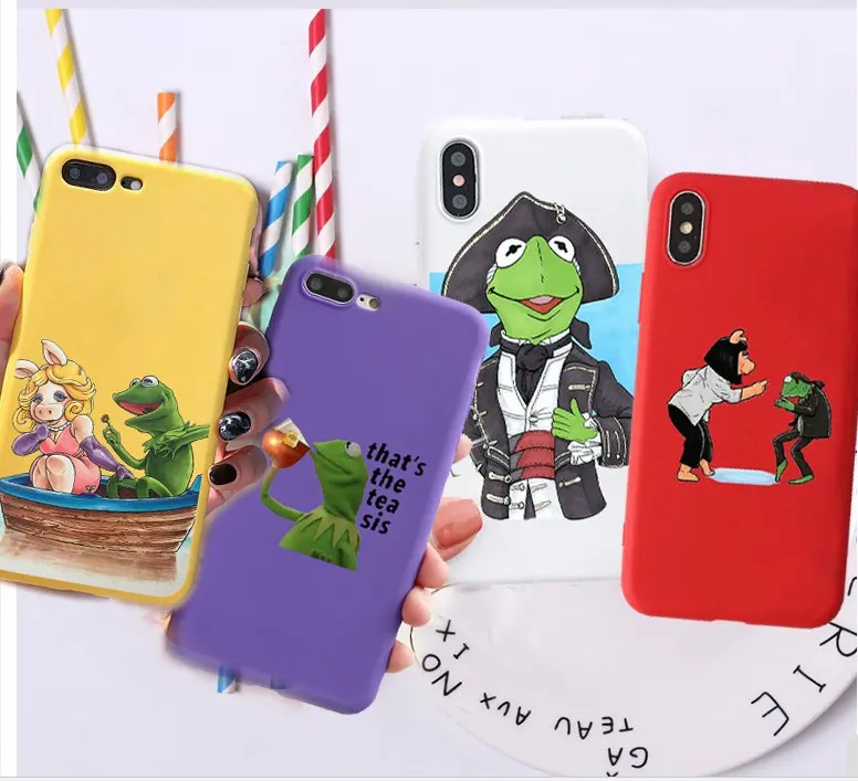 Funny Cute kermit the frog Candy Color TPU Case phone For iphoneX 7 8 XS XR XSMAX Red Yellow purple White Cover