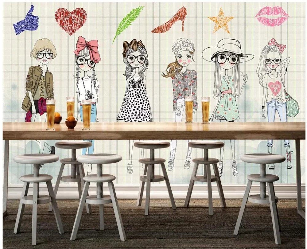 カスタム写真 3d ルームの壁紙かわいい漫画ガールイラストツーリングテレビソファ背景 3d 壁の壁画の壁紙 3 D Wallpapers Aliexpress