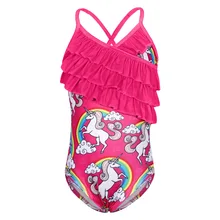 Купальники для малышей Радужный Единорог Цельный купальник с оборками пляжный сарафан Детский купальник для девочек пляжный купальный костюм для маленьких девочек