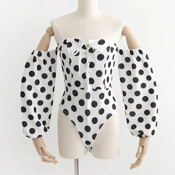 

Women Sexy Bodysuits Bandage 2019 Summer Beach Ladies Best Fabric Bomb Bodysuit Dots Print Boho Girls Chic Holiday Tops clothes