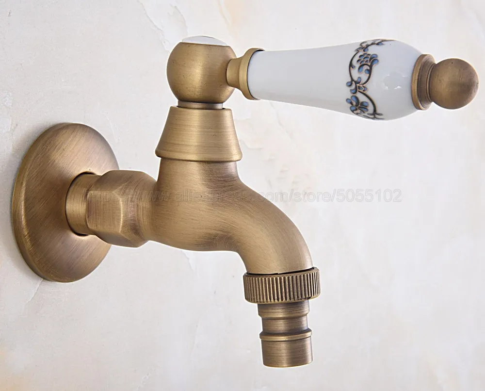 Antique Brass Wall Mount Washing Machine Taps Bathroom Corner Mop Pool Small Tap Outdoor Garden Cold Water Faucet zav320