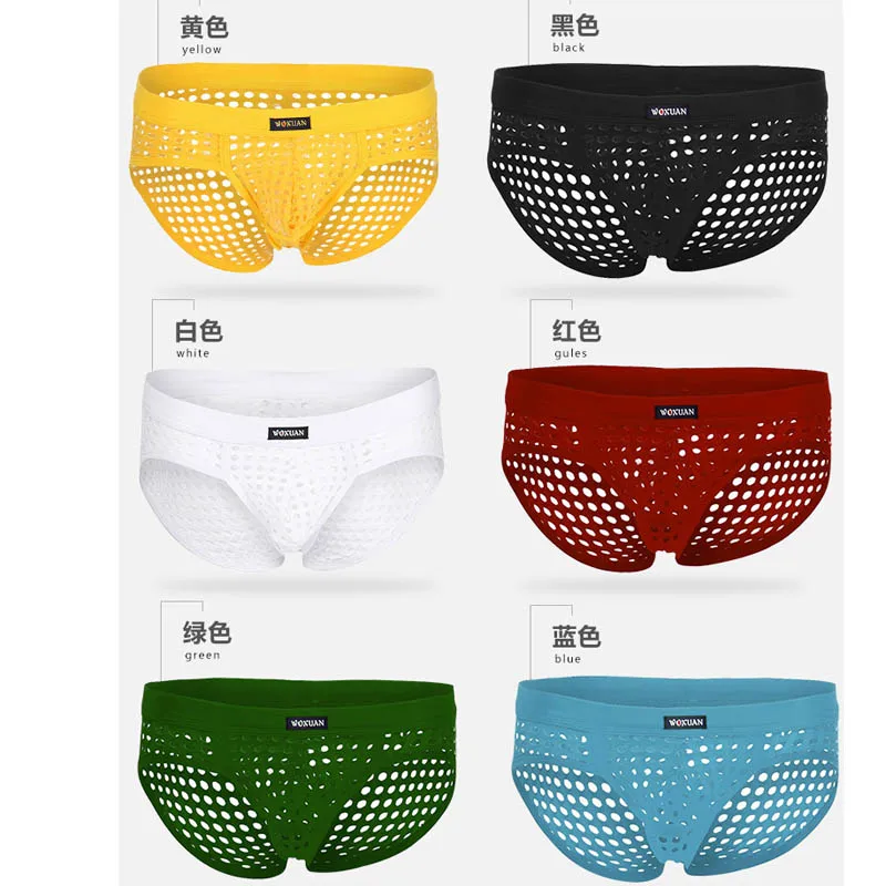 Man Undershorts Male Erotic Lingerie Wild Snug Breathable Mesh U Convex PouchUnderwear Semitransparent Briefs Fishnet Lingerie_007