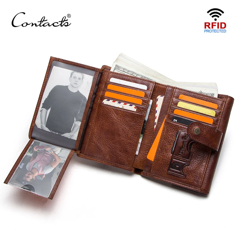 CONTACT'S Брендовый бумажник RFID из натуральной кожи с отделениями для денег