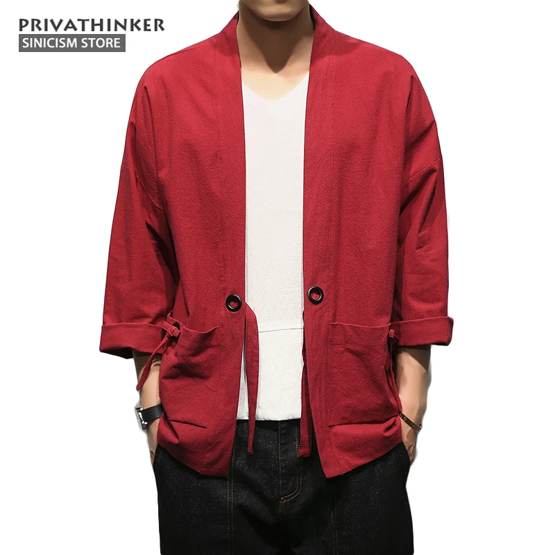 Sinicism مخزن القطن قميص كتان الرجال كيمونو التقليدية المفتوحة غرزة قميص حزام جيب الذكور ثلاثة أرباع كم قميص المتناثرة Sinicism مخزن القطن قميص كتان الرجال كيمونو التقليدية المفتوحة غرزة قميص حزام جيب الذكور ثلاثة أرباع كم قميص المتناثرة
