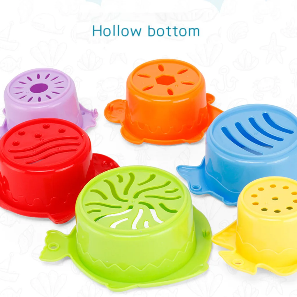 Cartoon Cute 6pcs/set Children Stacking Bath Cups Colorful Toddler Sea Animals Shape Bathtub Shower Stacked Toys