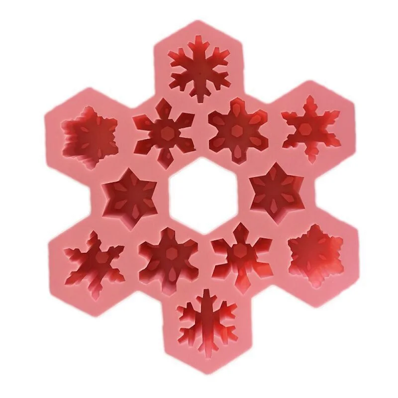Christmas Snowflake Shape Ice Cube Silicone Mould 12 holes Ice Tray Containers Cake Chocolate Mold Bar Home Kitchen Tools - Цвет: pink
