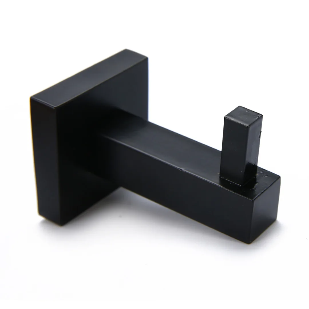 Stainless Steel Square Robe Hook Wall Mount Towel Hook Bathroom Rack Rail Tissue Roll Toilet Holder Door Hanger Black