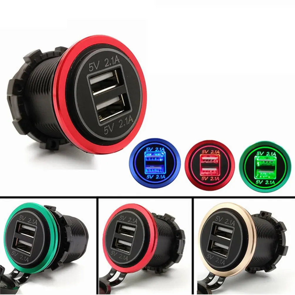 

Dual USB Charger Socket Power Outlet 2.1A & 2.1A (4.2A) for Car Boat Marine RV Mobile DIY Kit With Aluminum Alloy Ring