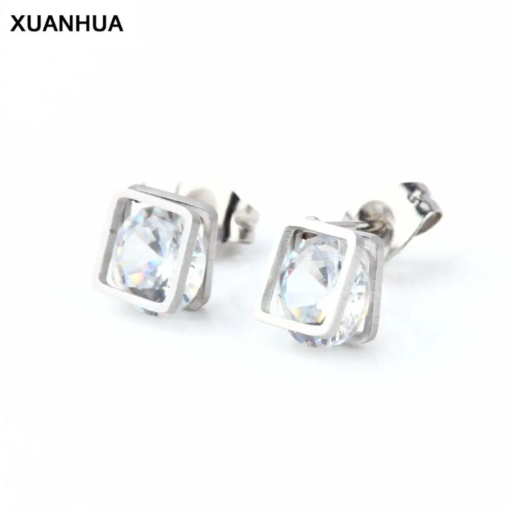 XUANHUA/, квадратные серьги из нержавеющей стали, модные ювелирные изделия с кристаллами, Brincos Ювелирные изделия, серьги-гвоздики для женщин, ювелирные изделия