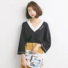 Летняя футболка для женщин, футболка с короткими рукавами и вышитым буквенным принтом для девочек, синяя и желтая футболка, Топ A762