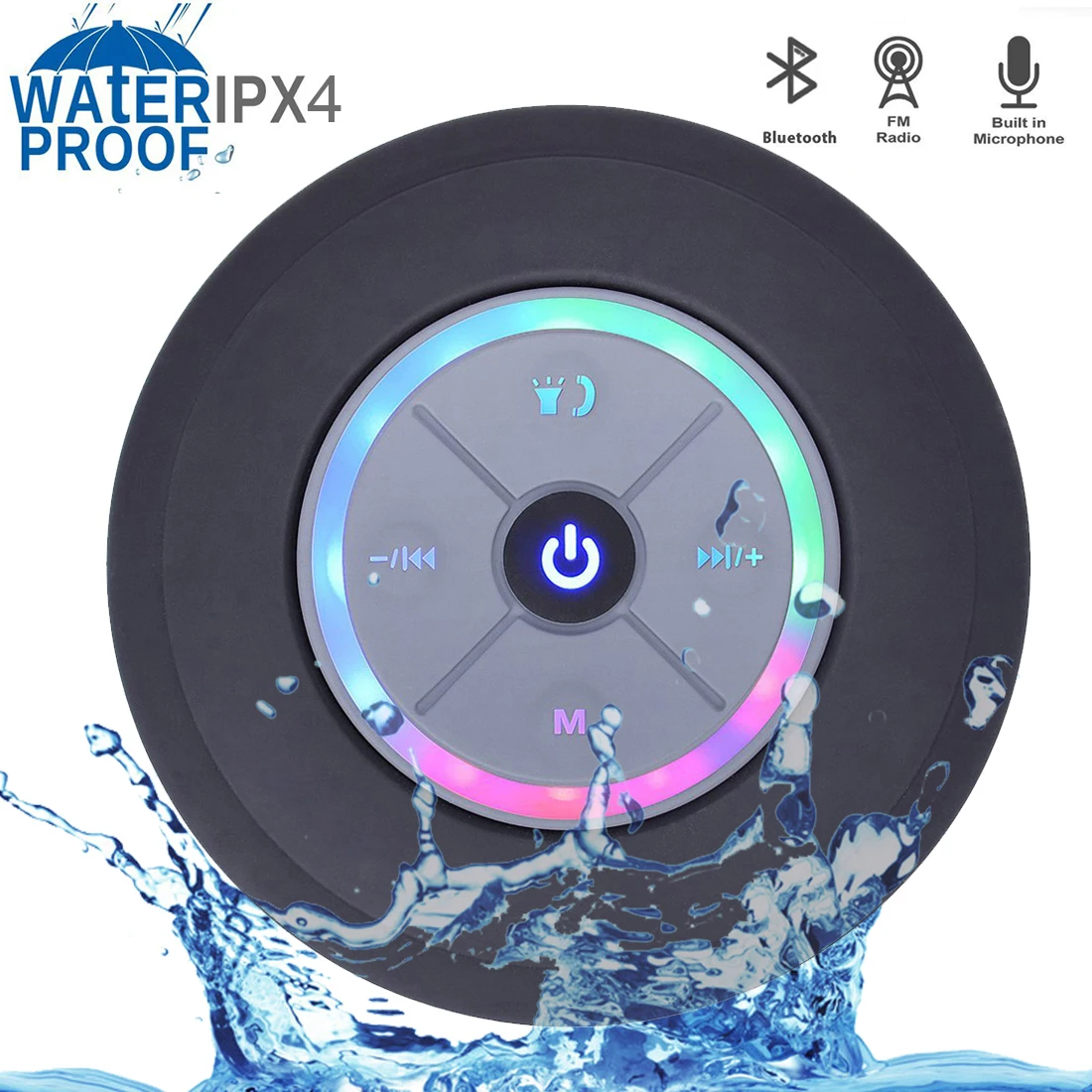 

Mini Bluetooth4.0 Speaker Portable Waterproof Wireless Handsfree Speakers with LED Light Subwoofer For Showers Bathroom Pool Car