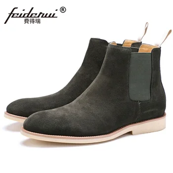 

New Arrival Cow Suede Man Handmade Comfortable Shoes Male Genuine Leather Men's Cowboy Western Chelsea Ankle Boots SS380