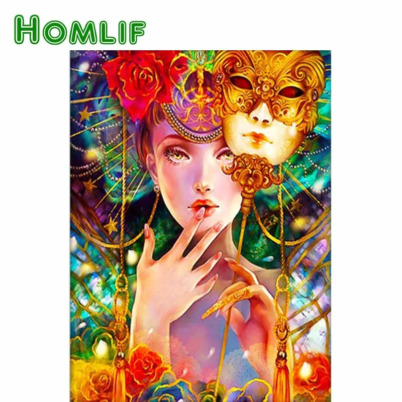 HOMLIF специальная форма алмазная вышивка девушка женщина маска 5D живопись