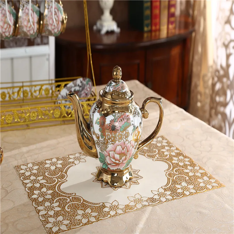 Luxury Vintage Gold 1000mL Ceramic Coffee Pot Set Tea Set Teapot Milk